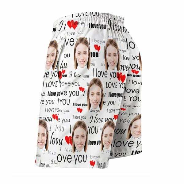 Custom Couple Matching Swimwear Custom Face I Love You Open Chest Bikini Women's Adjustable Halter Neck Straps Bikini Set & Men's Swim Shorts - YesCustom