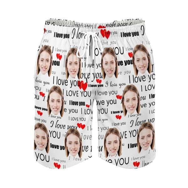 Custom Couple Matching Swimwear Custom Face I Love You Open Chest Bikini Women's Adjustable Halter Neck Straps Bikini Set & Men's Swim Shorts - YesCustom