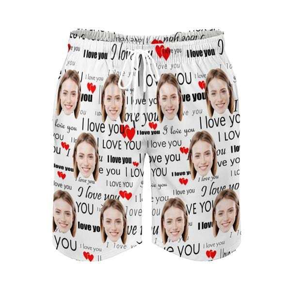 Custom Couple Matching Swimwear Custom Face I Love You Open Chest Bikini Women's Adjustable Halter Neck Straps Bikini Set & Men's Swim Shorts - YesCustom