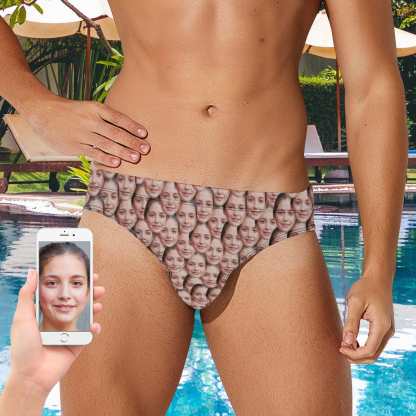 Custom #Couple Matching Swimwear Custom Face Seamless Bikini Set Triangle Swim Briefs Personalized Swim Shorts Bathingsuit - YesCustom