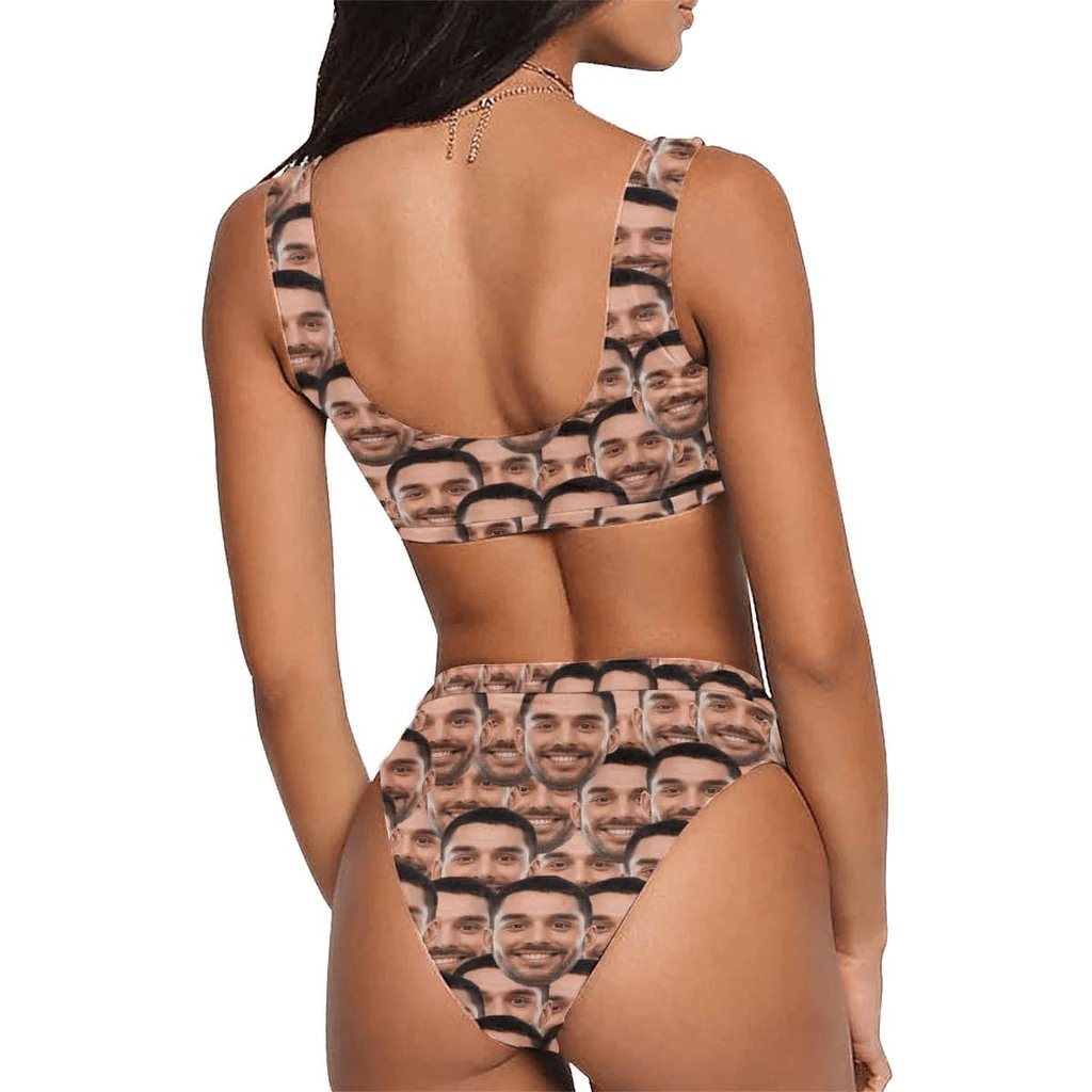 Custom #Couple Matching Swimwear Custom Face Seamless Bikini Set Triangle Swim Briefs Personalized Swim Shorts Bathingsuit - YesCustom