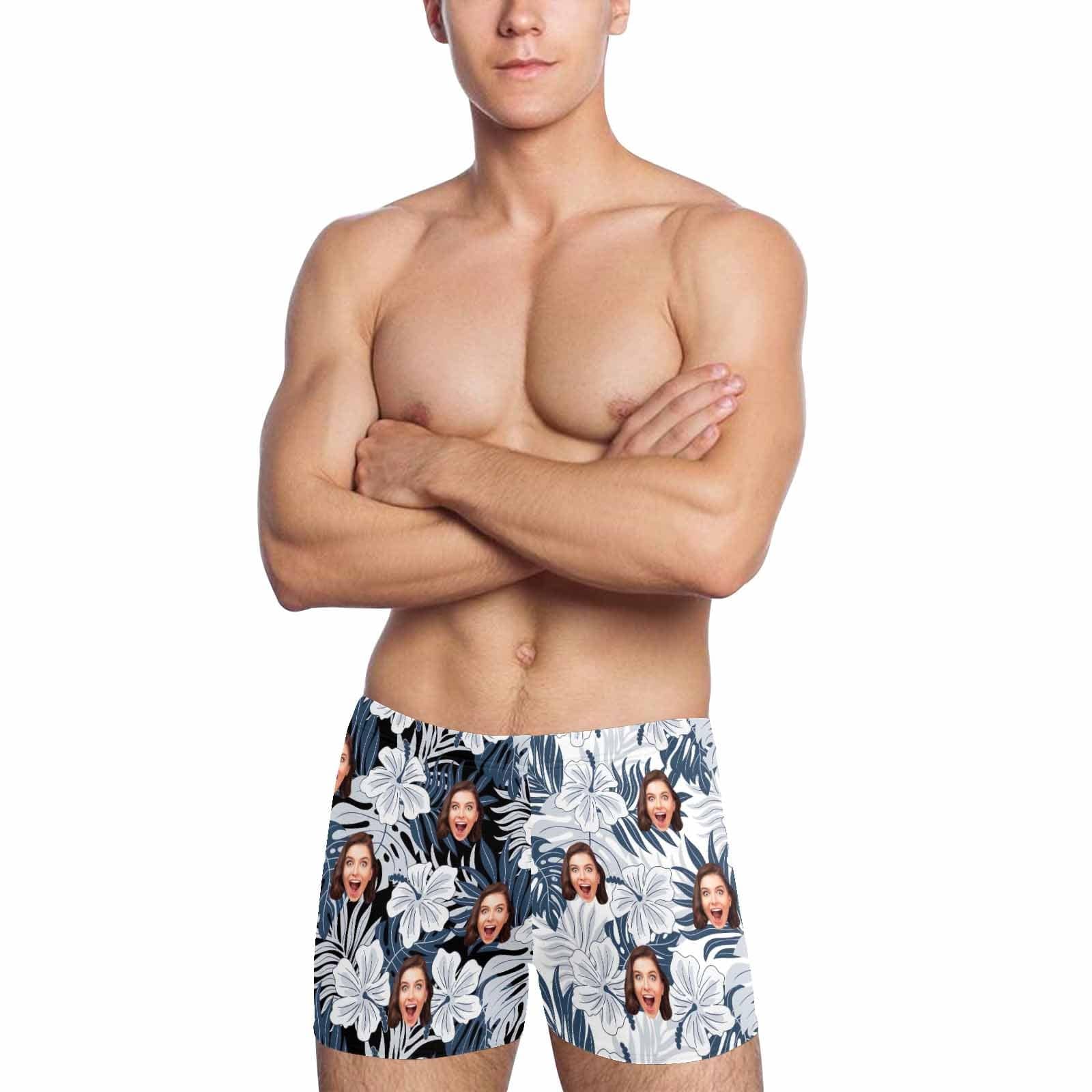Custom #Couple Matching Swimwear Custom Face Various Flower Pattern String Halter Low Waisted Triangle Two Piece Bikini Set Personalized Men's Stretch Quick Dry Swim Boxer Briefs - YesCustom