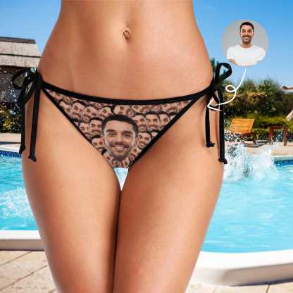 Custom #Couple Matching Swimwear Custom Seamless Face Side Tie Bikini Bottom Personalized Triangle Swim Briefs Men's Swim Shorts - YesCustom