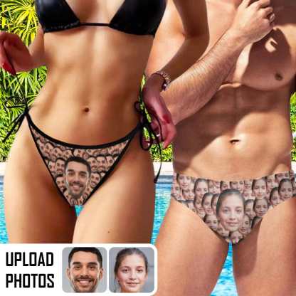 Custom #Couple Matching Swimwear Custom Seamless Face Side Tie Bikini Bottom Personalized Triangle Swim Briefs Men's Swim Shorts - YesCustom