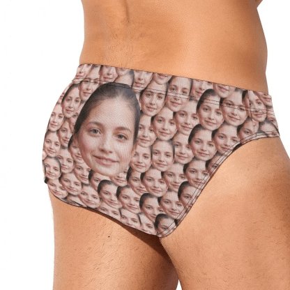 Custom #Couple Matching Swimwear Custom Seamless Face Side Tie Bikini Bottom Personalized Triangle Swim Briefs Men's Swim Shorts - YesCustom
