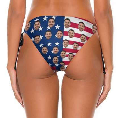 Custom #Couple Matching Swimwear Personalized USA Flag Triangle Swim Briefs Custom Face Side Tie Bikini Swimsuit Bottom America Flag Style Men's Swim Shorts - YesCustom