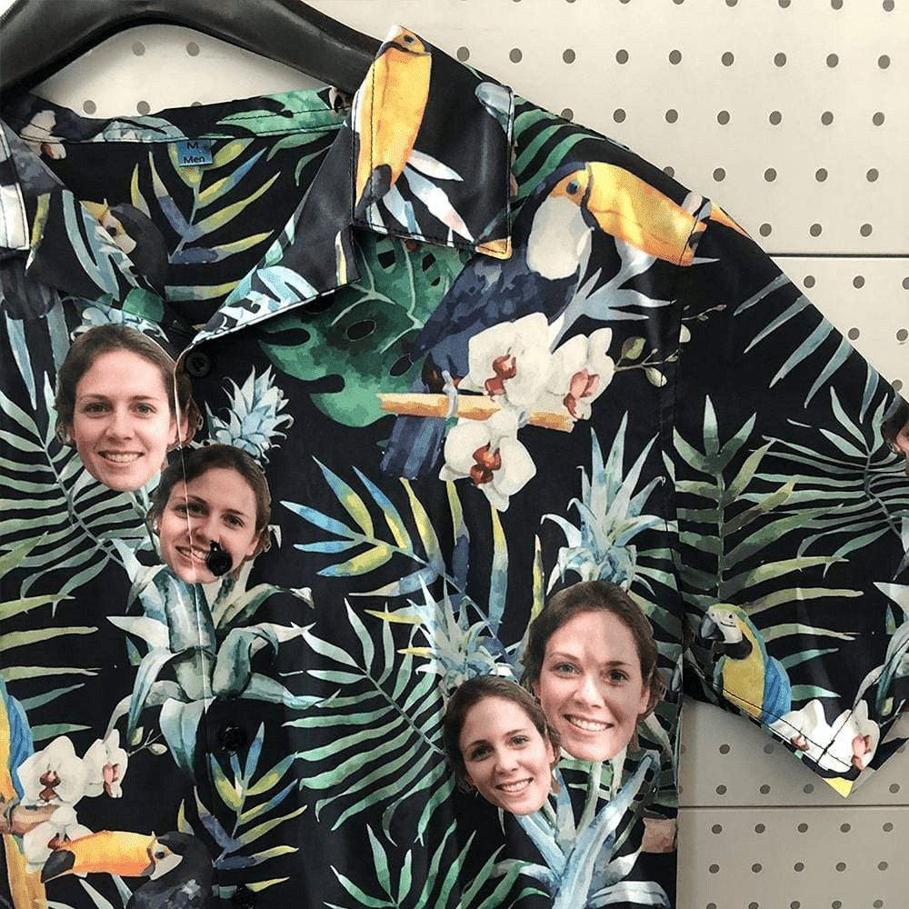 Custom Couple Mathching Swimsuit&Hawaiian Shirt Custom Face Personalized Drawstring Side One-Piece Swimsuit&Hawaiian Shirt - YesCustom