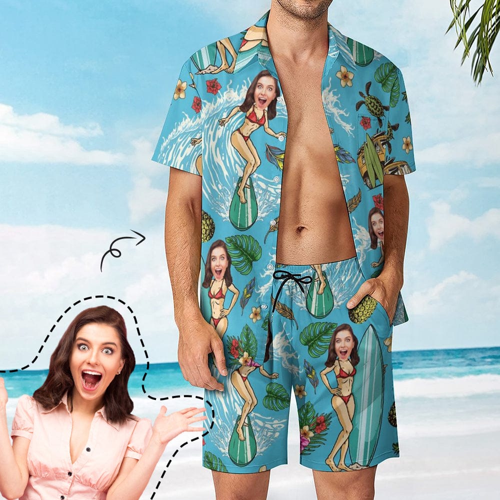 Custom Custom Face Cool Happy Hawaiian Set Summer Holiday Hawaiian Shirt & Shorts Set - YesCustom