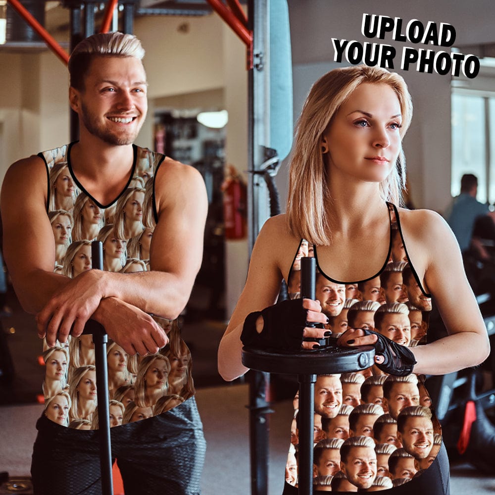 Custom Face Seamless Couple Tops Design Racerback Print Tank Top