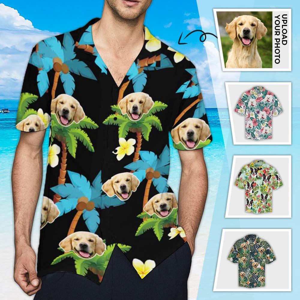 Custom Create Your Own Hawaiian Shirt with Face Blue Coconut Tree for Boyfriend/Husband Personalized Photo Tropical Aloha Shirt - YesCustom