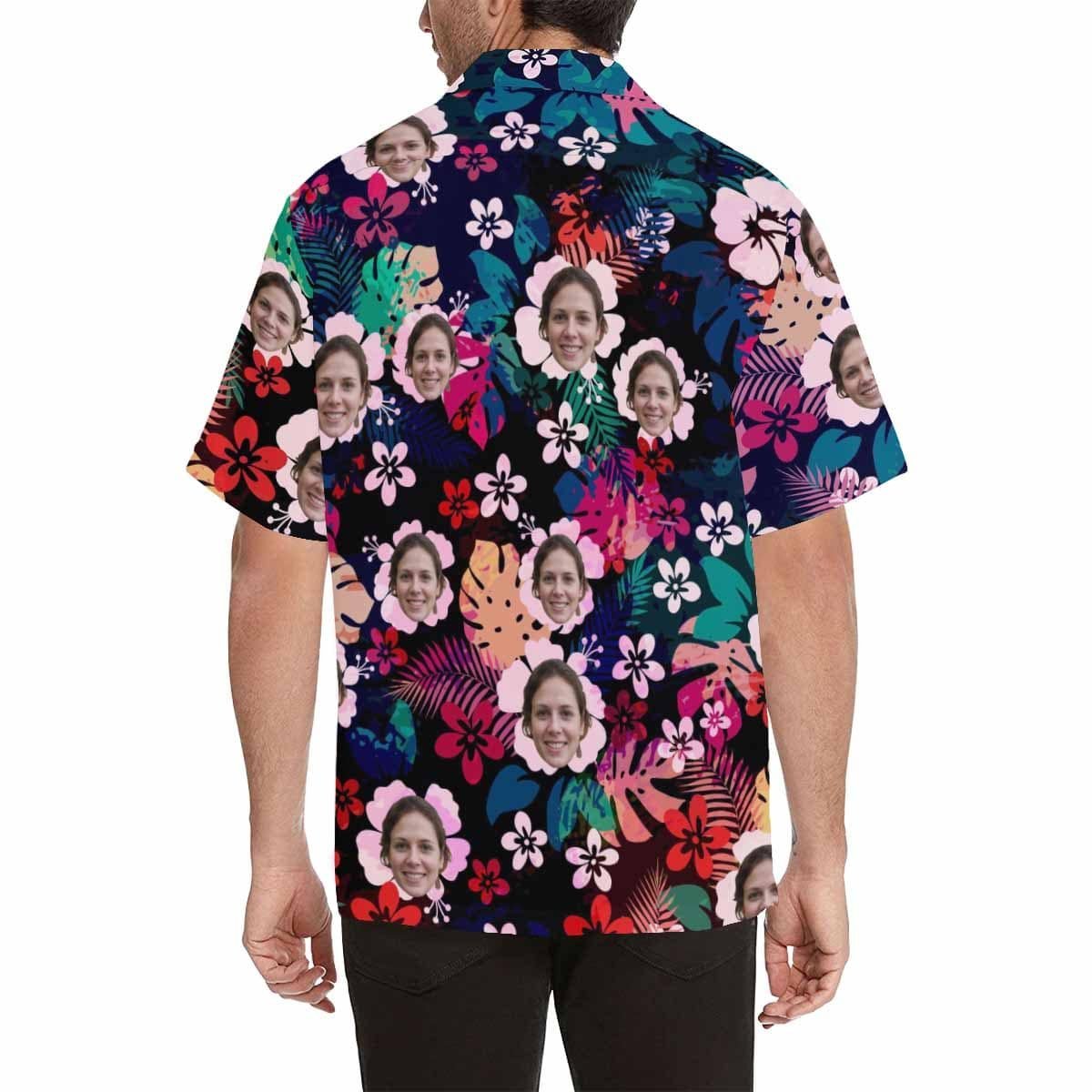 Custom Create Your Own Hawaiian Shirt with Face Flower Cluster Personalized Face Tropical Aloha Shirt for Boyfriend or Husband - YesCustom
