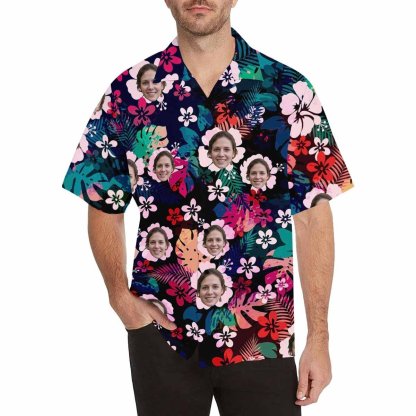 Custom Create Your Own Hawaiian Shirt with Face Flower Cluster Personalized Face Tropical Aloha Shirt for Boyfriend or Husband - YesCustom