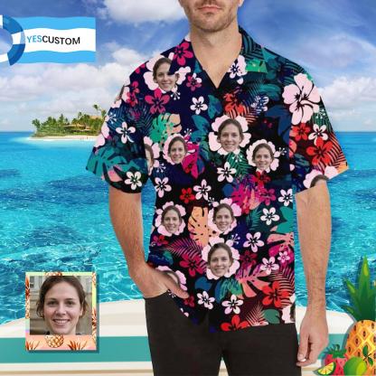 Custom Create Your Own Hawaiian Shirt with Face Flower Cluster Personalized Face Tropical Aloha Shirt for Boyfriend or Husband - YesCustom