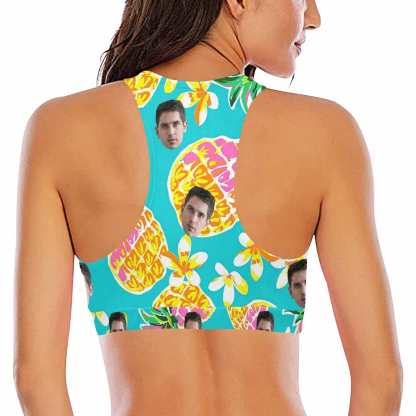 Custom #Crewneck Tank Bikini Top - Custom Face Pineapple Women's Beach Crop High-Neck Bikini Top - YesCustom