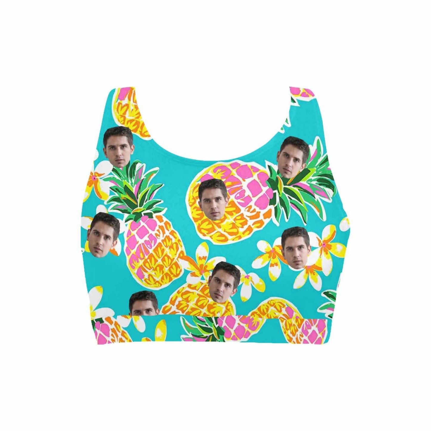 Custom #Crewneck Tank Bikini Top - Custom Face Pineapple Women's Beach Crop High-Neck Bikini Top - YesCustom