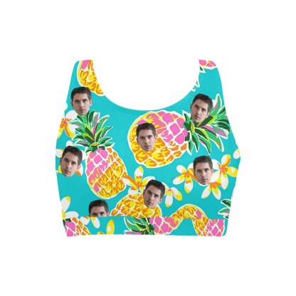 Custom #Crewneck Tank Bikini Top - Custom Face Pineapple Women's Beach Crop High-Neck Bikini Top - YesCustom