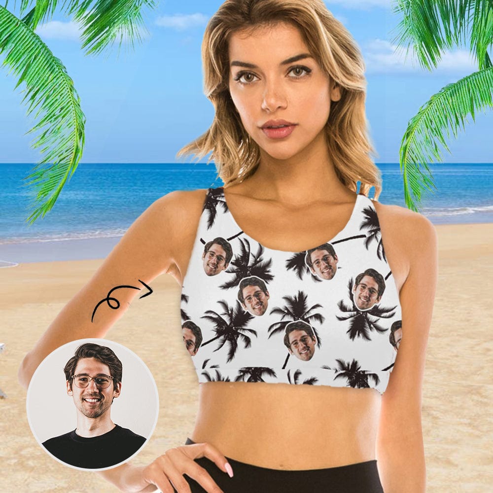 Custom #Crewneck Tank Top Bikini Top - Custom Face Cocoa Tree Women's Beach Crop High-Neck Bikini Top - YesCustom
