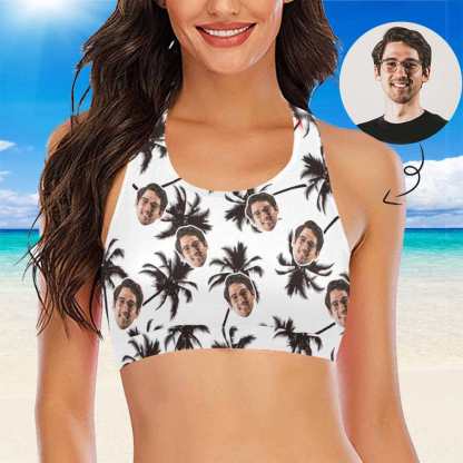 Custom #Crewneck Tank Top Bikini Top - Custom Face Cocoa Tree Women's Beach Crop High-Neck Bikini Top - YesCustom