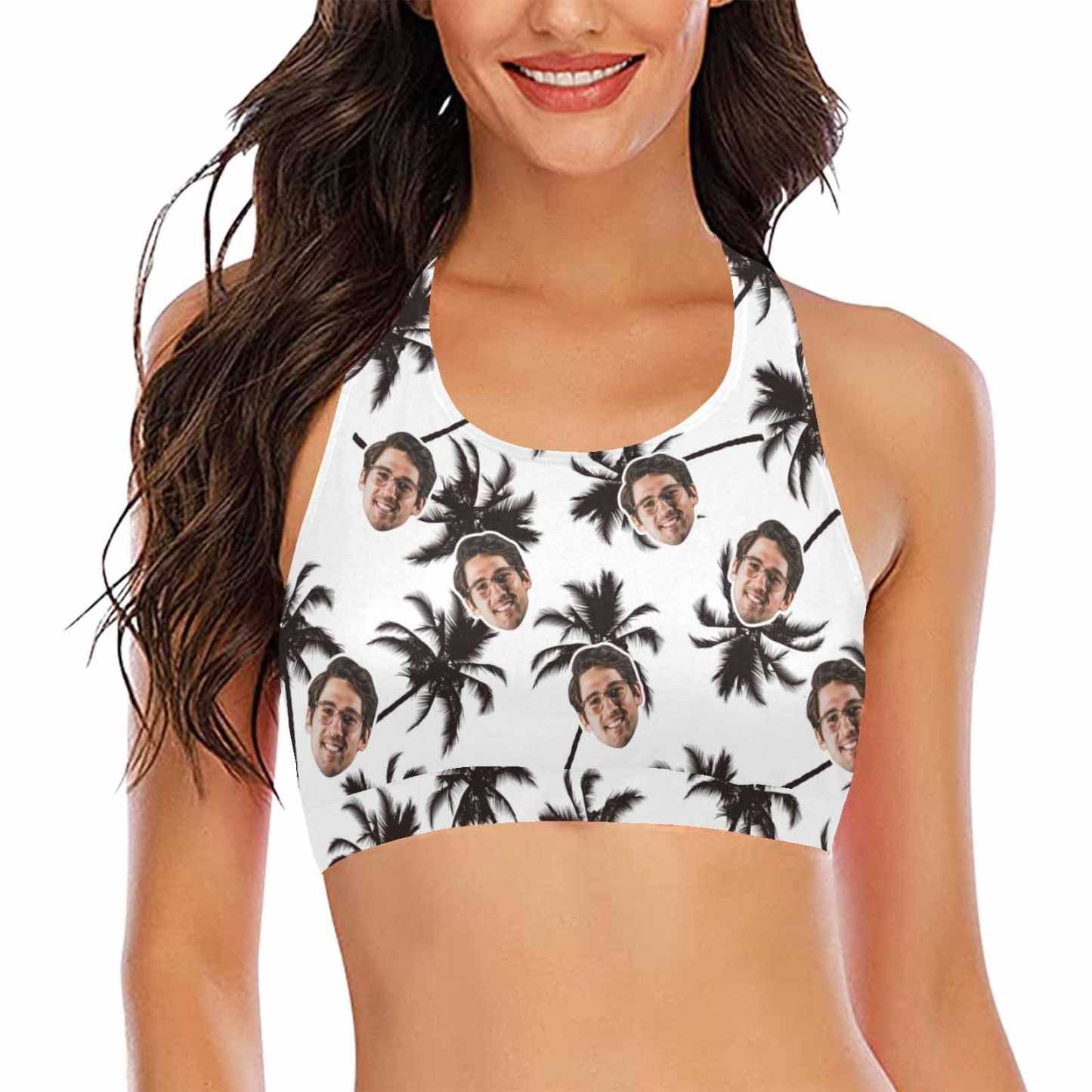 Custom #Crewneck Tank Top Bikini Top - Custom Face Cocoa Tree Women's Beach Crop High-Neck Bikini Top - YesCustom