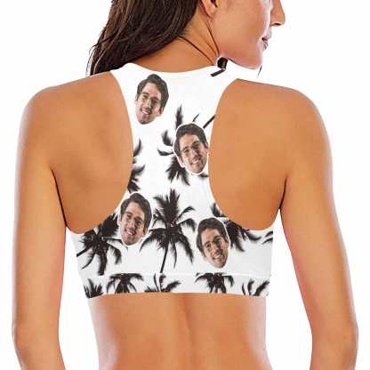 Custom #Crewneck Tank Top Bikini Top - Custom Face Cocoa Tree Women's Beach Crop High-Neck Bikini Top - YesCustom
