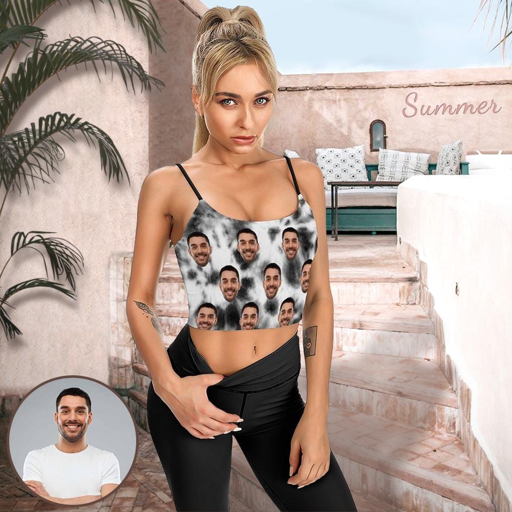 Design Face Top Print Ink Women's Crop Camisole Top (With Chest Pad)