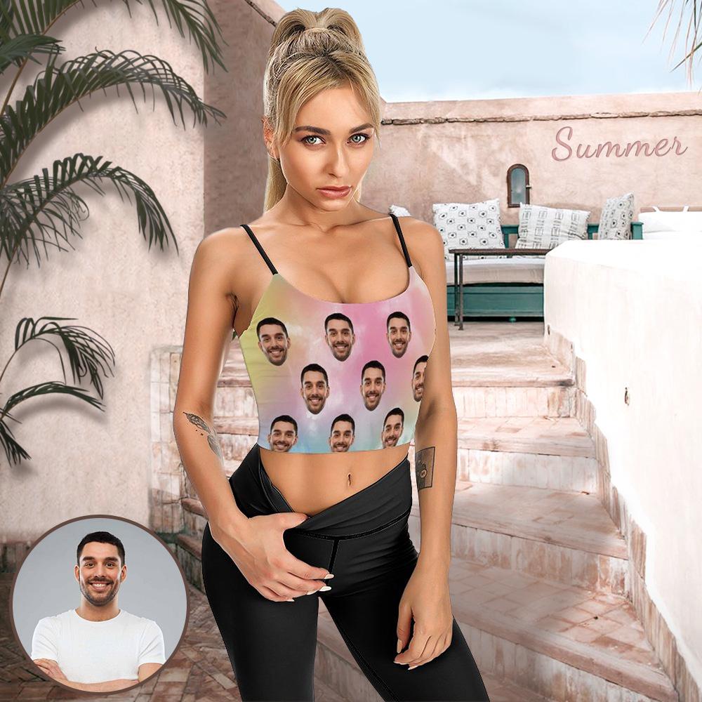Personalized Face Tank Tops Women's Crop Camisole Top (With Chest Pad)