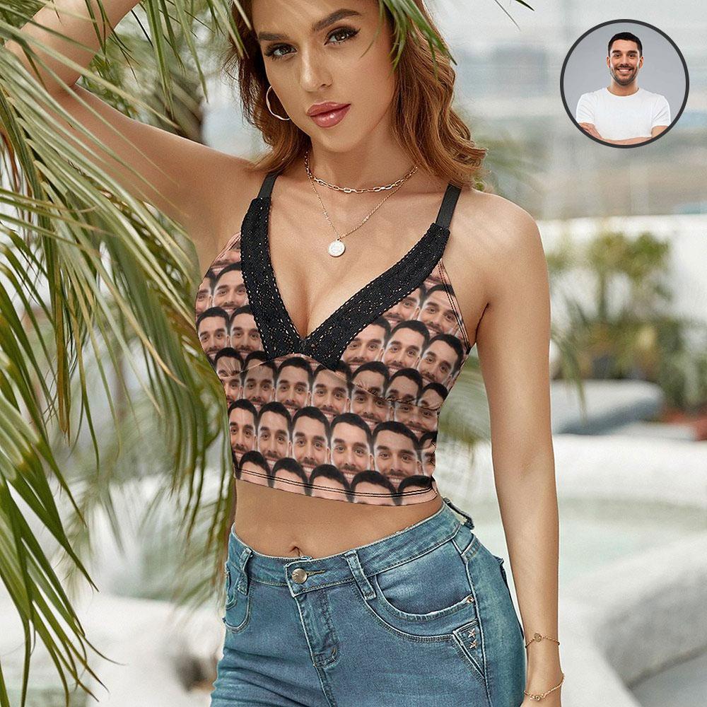 Put Face on Tank Top Personalized Women's V-Neck Crop Camisole Top