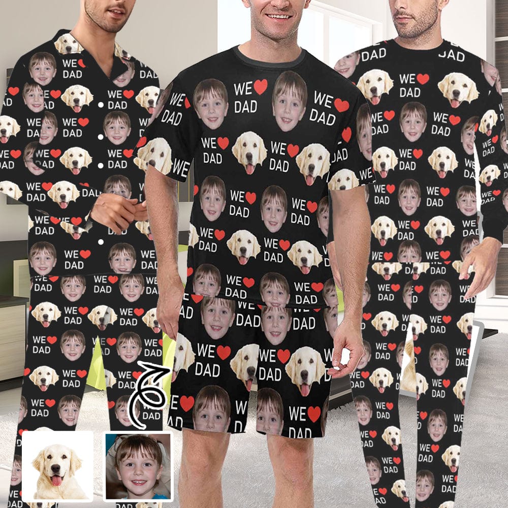 Custom Custom 2 Photo Face Pajamas Happy Father's Day For We DAD Men's Long and Short Pajama Set Gift For Family - YesCustom