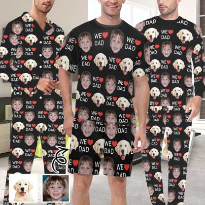 Custom Custom 2 Photo Face Pajamas Happy Father's Day For We DAD Men's Long and Short Pajama Set Gift For Family - YesCustom