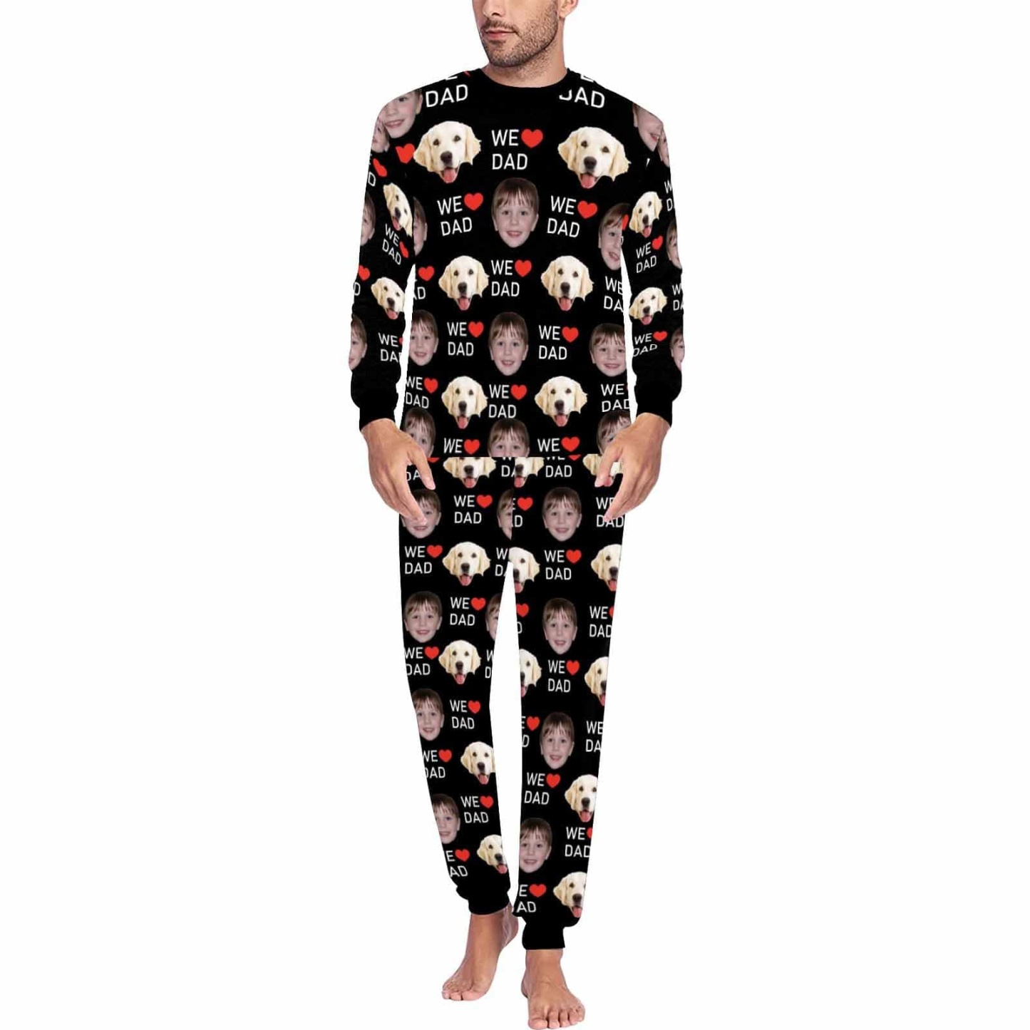 Custom Custom 2 Photo Face Pajamas Happy Father's Day For We DAD Men's Long and Short Pajama Set Gift For Family - YesCustom
