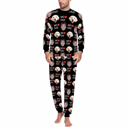 Custom Custom 2 Photo Face Pajamas Happy Father's Day For We DAD Men's Long and Short Pajama Set Gift For Family - YesCustom