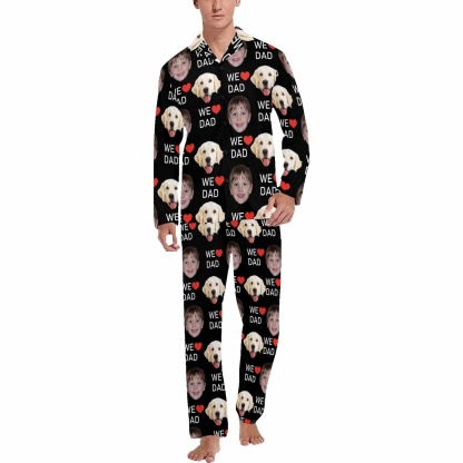 Custom Custom 2 Photo Face Pajamas Happy Father's Day For We DAD Men's Long and Short Pajama Set Gift For Family - YesCustom