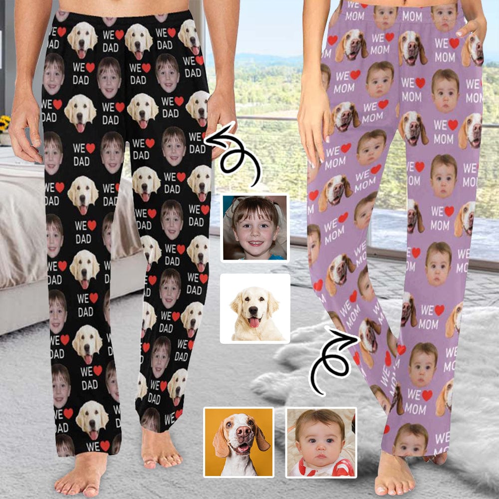Custom Custom 2 Photo Face Pajamas Happy Mother's Day Father's Day For We MOM&DAD Men's Long Pajama Pants Gift For Family - YesCustom