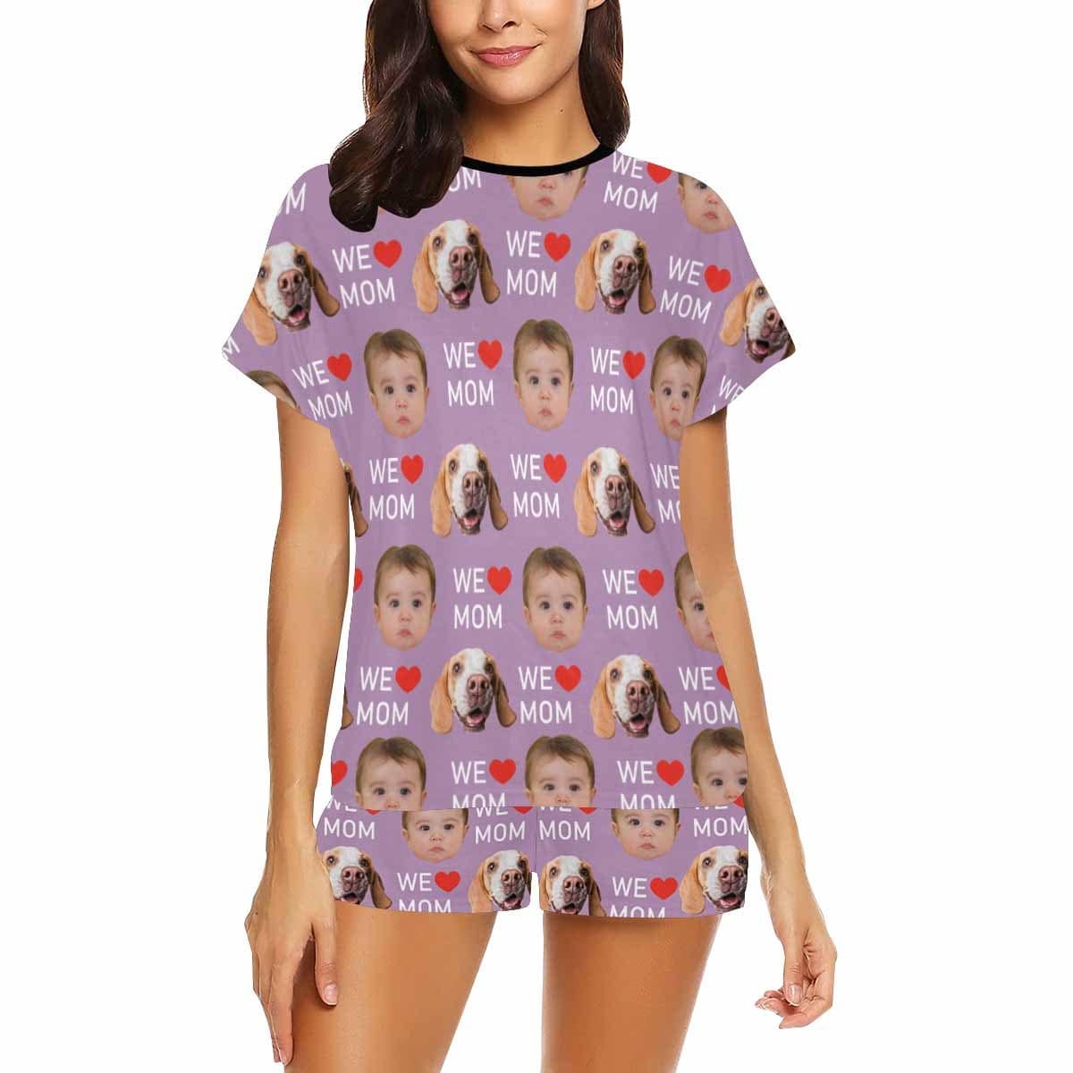 Custom Custom 2 Photo Face Pajamas Happy Mother's Day For We MOM Long and Short Pajama Set Gift For Family - YesCustom