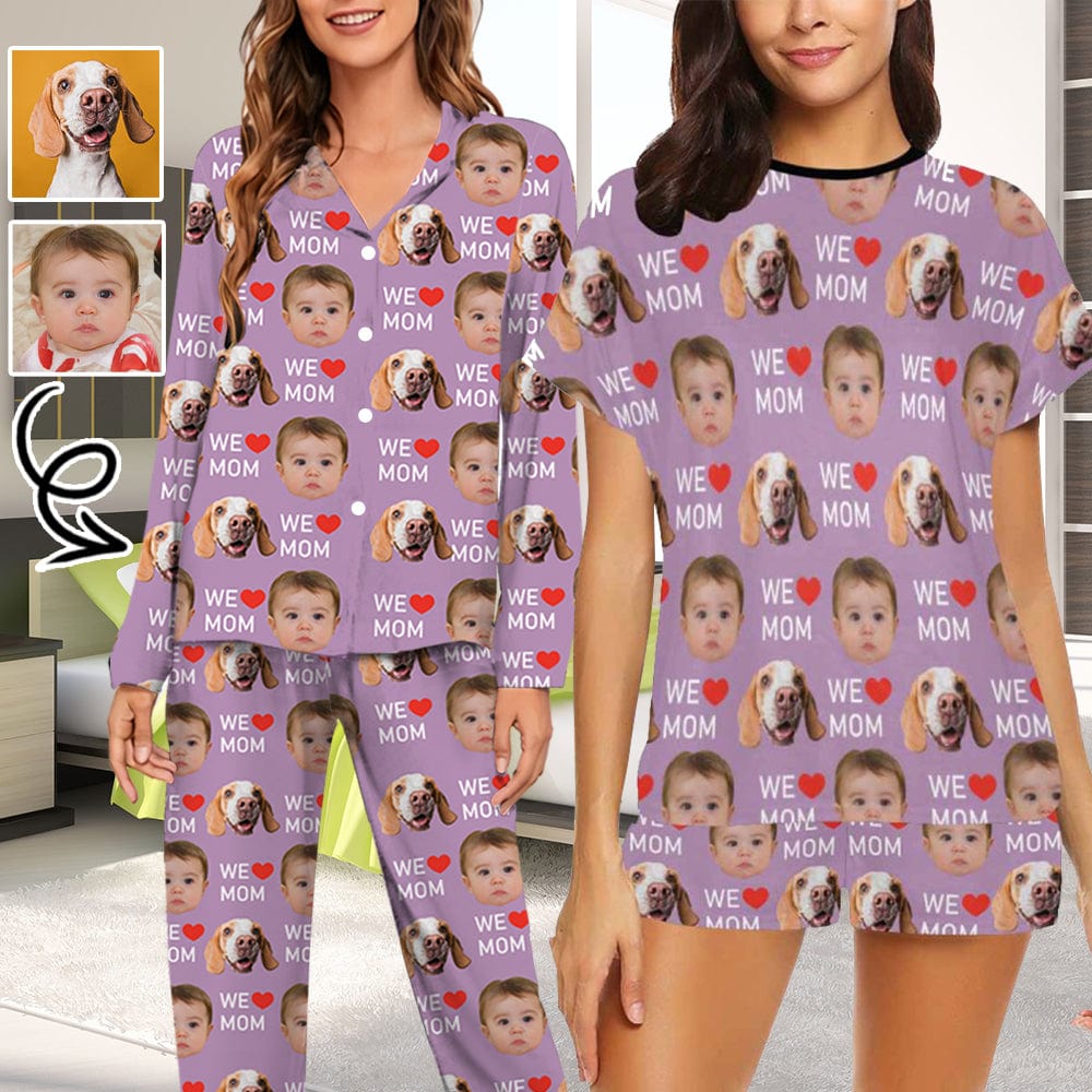 Custom Custom 2 Photo Face Pajamas Happy Mother's Day For We MOM Long and Short Pajama Set Gift For Family - YesCustom