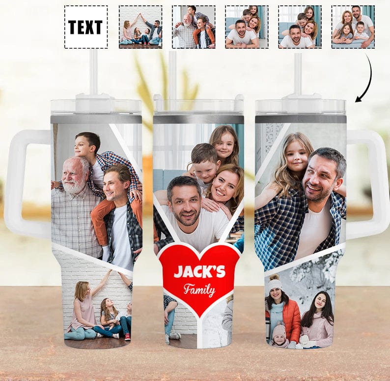 Custom Custom 5 Photos Personalized 40oz Stainless Steel Travel Mug with Handle and Straw Lid Large Capacity Car Cup - YesCustom