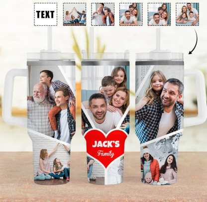 Custom Custom 5 Photos Personalized 40oz Stainless Steel Travel Mug with Handle and Straw Lid Large Capacity Car Cup - YesCustom
