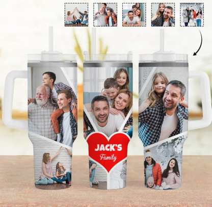 Custom Custom 5 Photos Personalized 40oz Stainless Steel Travel Mug with Handle and Straw Lid Large Capacity Car Cup - YesCustom