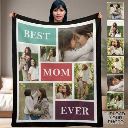 Custom Custom 6 Photos Best Mom Ever Anti-pilling Flannel Blanket Personalized Mother's Day Blanket Gifts For Best Mom And Grandma - YesCustom