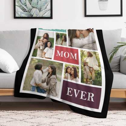 Custom Custom 6 Photos Best Mom Ever Anti-pilling Flannel Blanket Personalized Mother's Day Blanket Gifts For Best Mom And Grandma - YesCustom