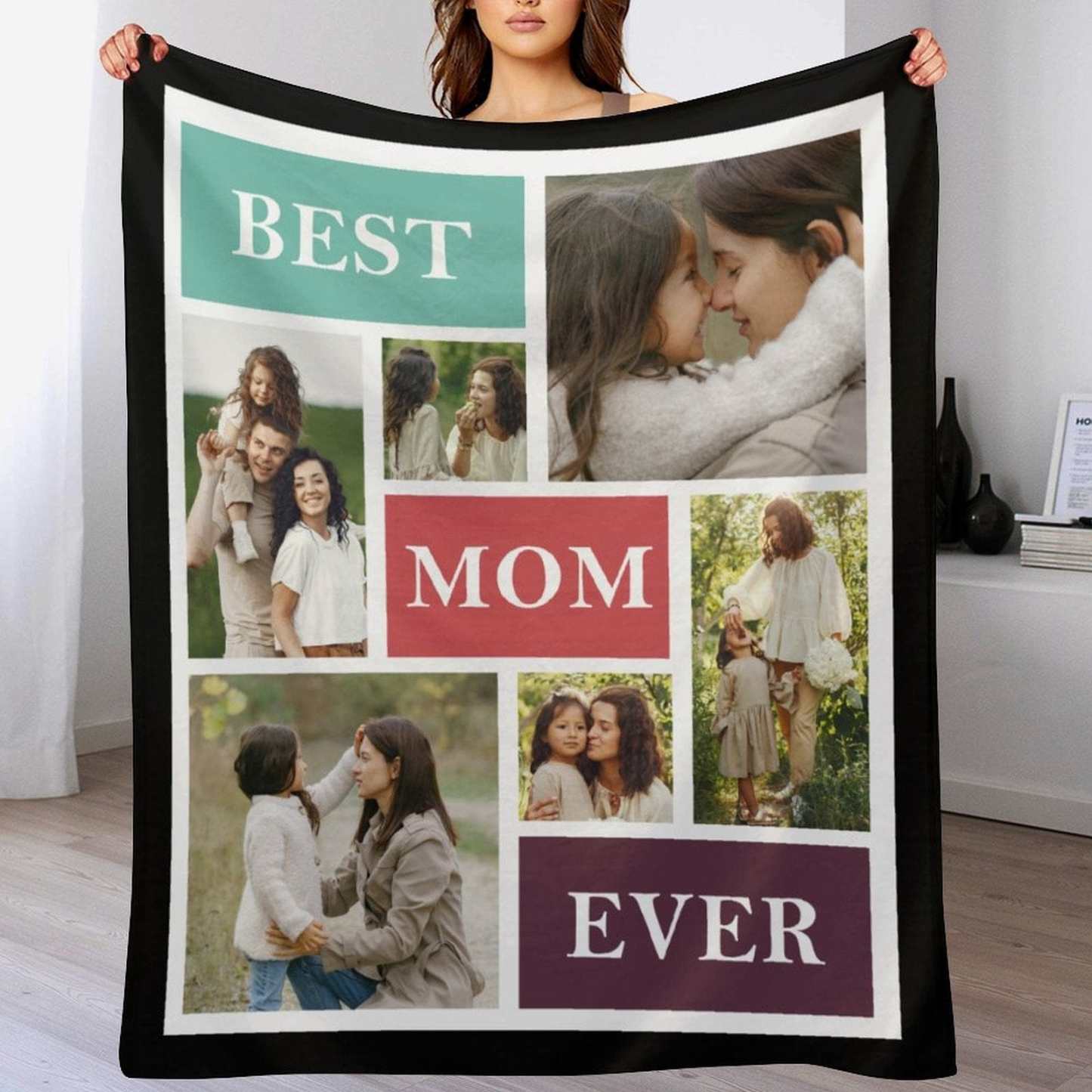 Custom Custom 6 Photos Best Mom Ever Anti-pilling Flannel Blanket Personalized Mother's Day Blanket Gifts For Best Mom And Grandma - YesCustom