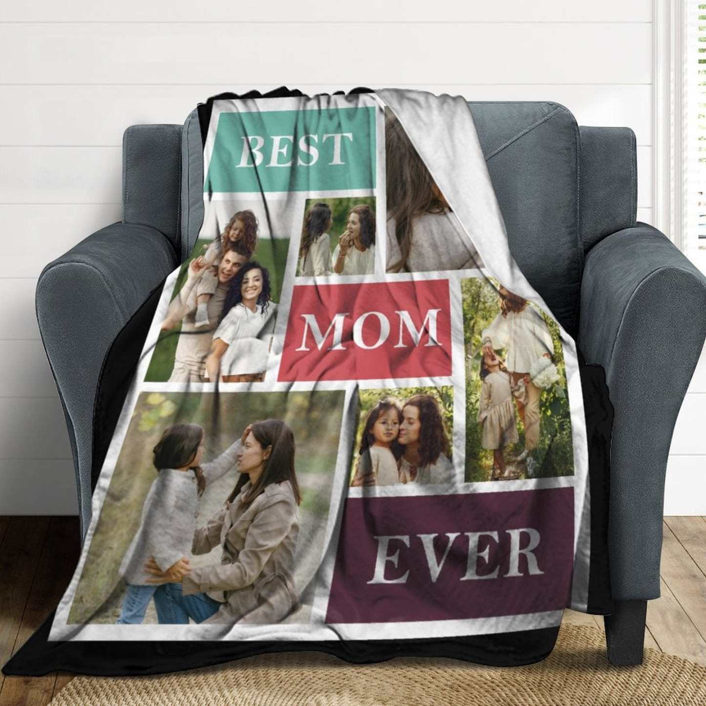 Custom Custom 6 Photos Best Mom Ever Anti-pilling Flannel Blanket Personalized Mother's Day Blanket Gifts For Best Mom And Grandma - YesCustom