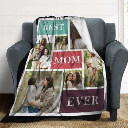 Custom Custom 6 Photos Best Mom Ever Anti-pilling Flannel Blanket Personalized Mother's Day Blanket Gifts For Best Mom And Grandma - YesCustom