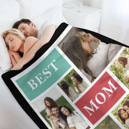 Custom Custom 6 Photos Best Mom Ever Anti-pilling Flannel Blanket Personalized Mother's Day Blanket Gifts For Best Mom And Grandma - YesCustom