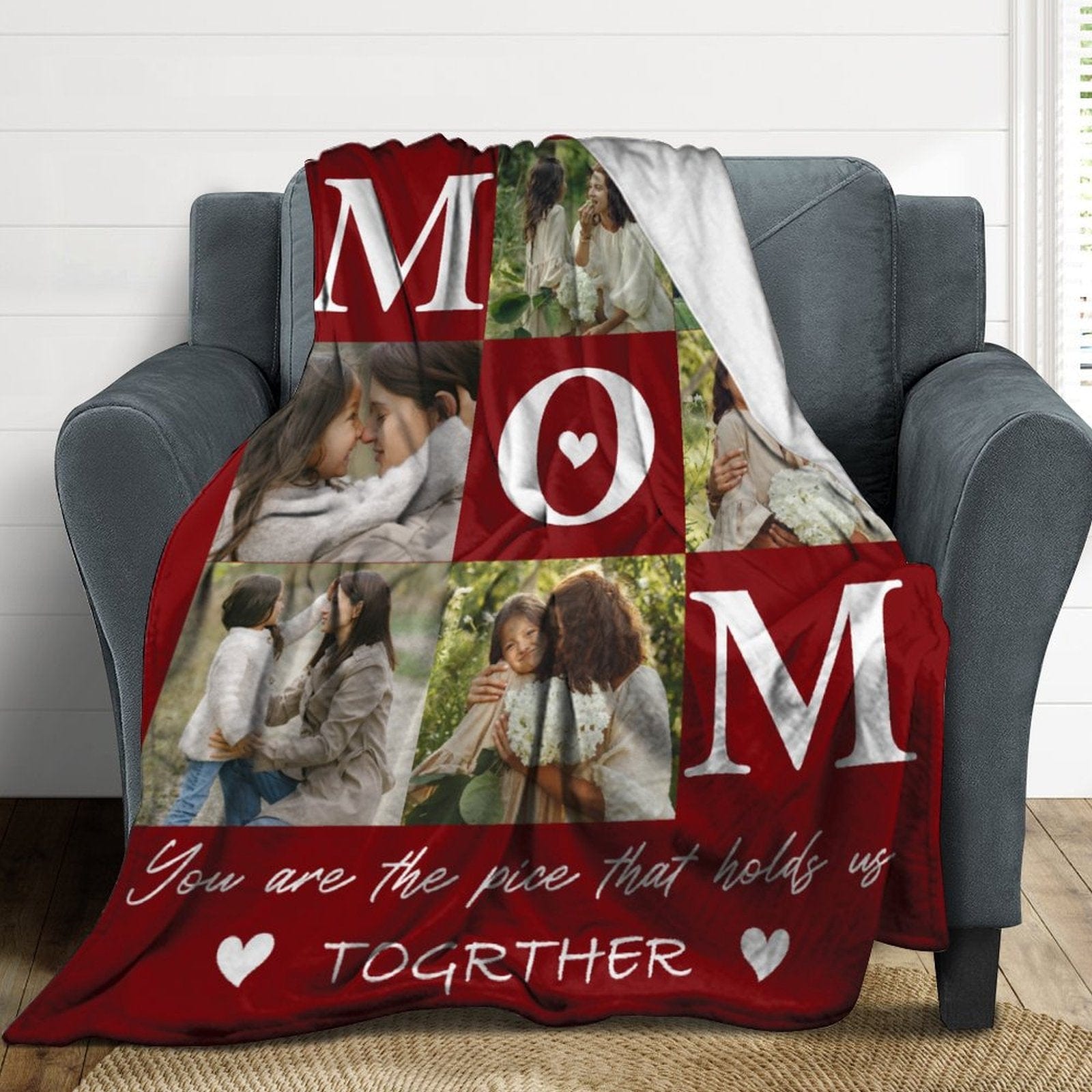 Custom Custom 6 Photos Red Mom Ever White Anti-pilling Flannel Blanket Personalized Mother's Day Blanket Gifts For Best Mom And Grandma - YesCustom