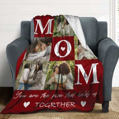 Custom Custom 6 Photos Red Mom Ever White Anti-pilling Flannel Blanket Personalized Mother's Day Blanket Gifts For Best Mom And Grandma - YesCustom