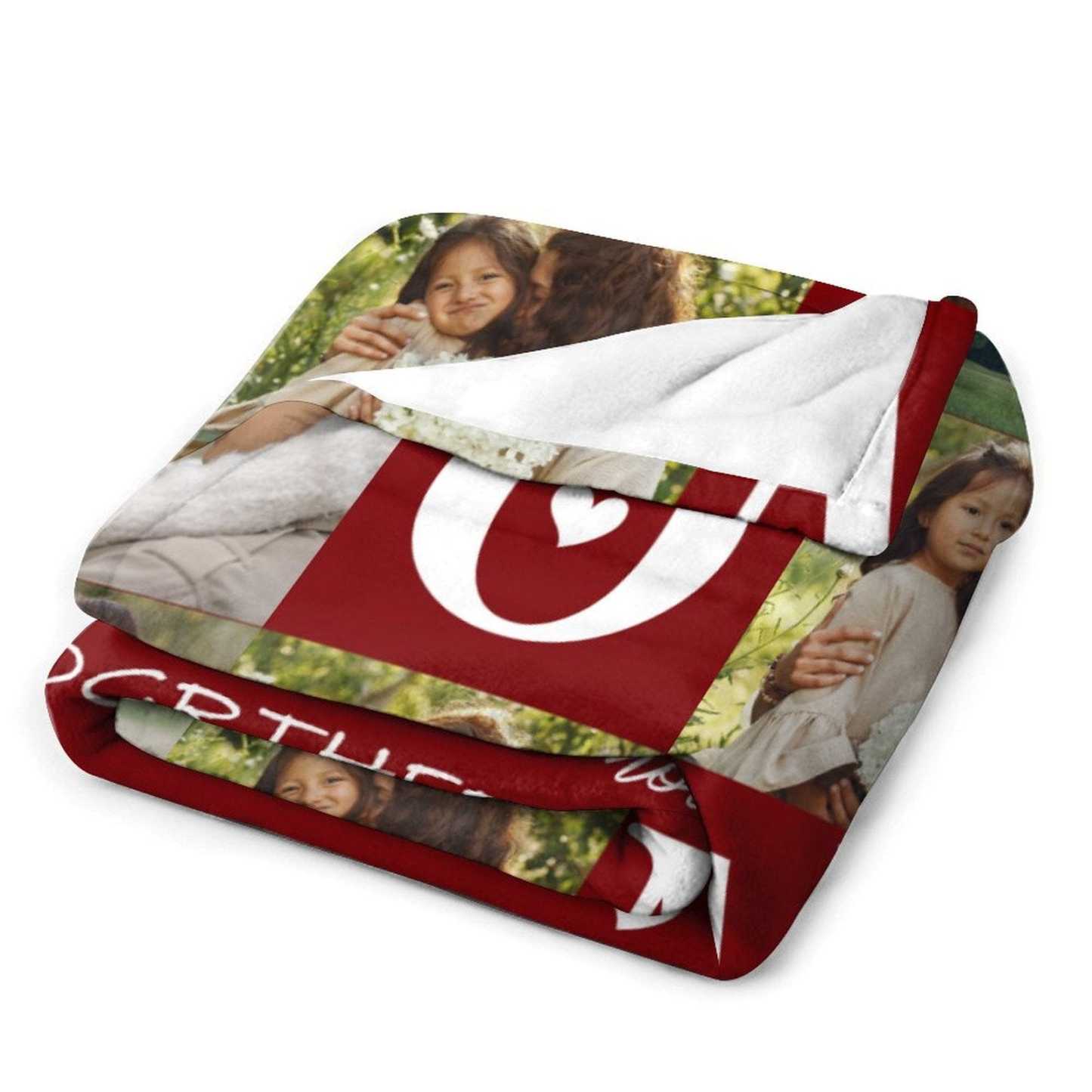 Custom Custom 6 Photos Red Mom Ever White Anti-pilling Flannel Blanket Personalized Mother's Day Blanket Gifts For Best Mom And Grandma - YesCustom
