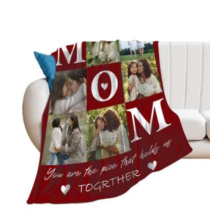 Custom Custom 6 Photos Red Mom Ever White Anti-pilling Flannel Blanket Personalized Mother's Day Blanket Gifts For Best Mom And Grandma - YesCustom