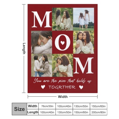 Custom Custom 6 Photos Red Mom Ever White Anti-pilling Flannel Blanket Personalized Mother's Day Blanket Gifts For Best Mom And Grandma - YesCustom