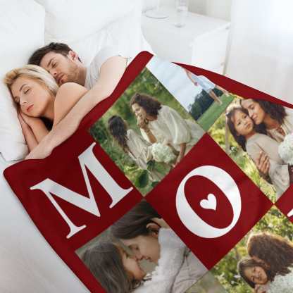 Custom Custom 6 Photos Red Mom Ever White Anti-pilling Flannel Blanket Personalized Mother's Day Blanket Gifts For Best Mom And Grandma - YesCustom